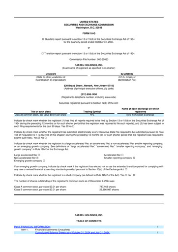 Thumbnail Rafael Holdings 10-Q Quarterly Report FY 
