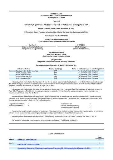 Thumbnail Saratoga Investment 10-Q Quarterly Report FY2025 