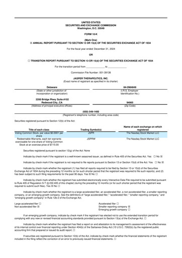 Thumbnail Jasper Therapeutics 10-K Annual Report 2024