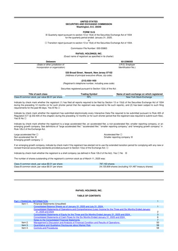 Thumbnail Rafael Holdings 10-Q Quarterly Report FY 