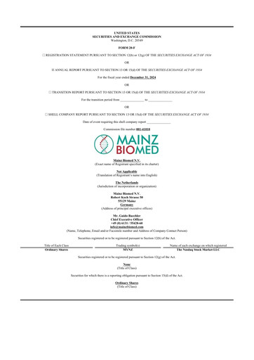 Thumbnail Mainz Biomed 20-F Annual Report 2024