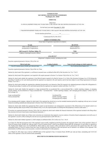 Miniature Asset Entities 10-K Rapport annuel 2024