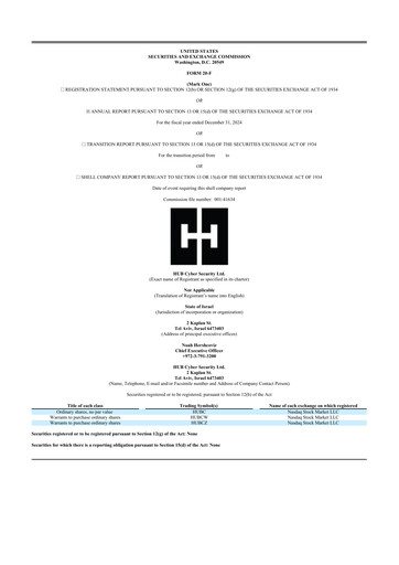 Vorschaubild HUB Cyber Security 20-F Jahresbericht 2024