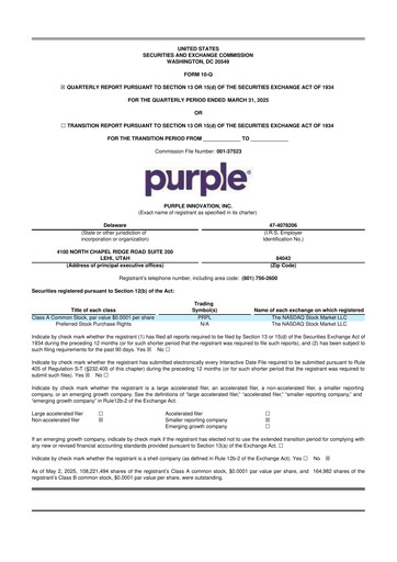 Vorschaubild Purple Innovation
 10-Q Quartalsbericht  
