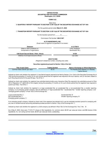 Thumbnail Alto Ingredients 10-Q Quarterly Report FY2025 
