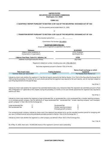 Thumbnail Quantum Computing 10-Q Quarterly Report FY2025 