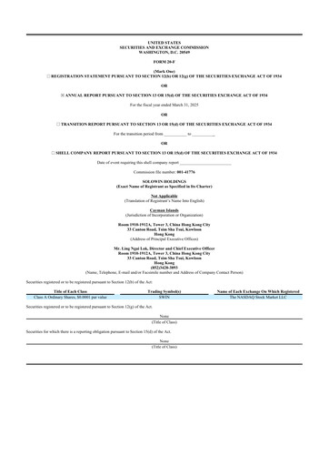 Thumbnail Solowin Holdings 20-F Annual Report 2025