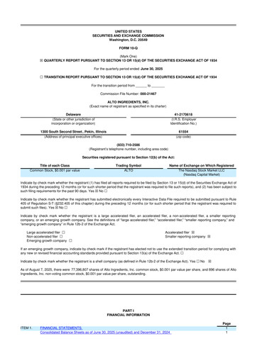 Thumbnail Alto Ingredients 10-Q Quarterly Report FY2025 