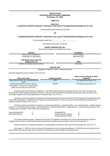Thumbnail Jasper Therapeutics 10-Q Quarterly Report FY2025 