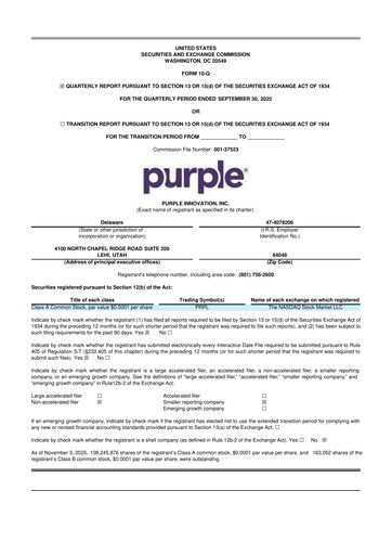 Vorschaubild Purple Innovation
 10-Q Quartalsbericht  