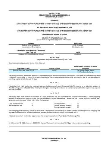 Miniature Oramed Pharmaceuticals 10-Q Rapport trimestriel 2025 