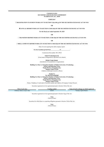 Thumbnail EZGO Technologies 20-F Annual Report 2025