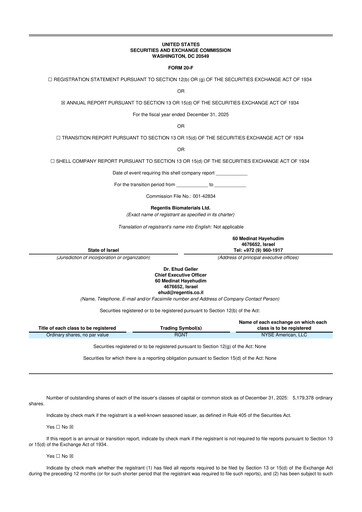 Miniature Regentis Biomaterials 20-F Rapport annuel 2025