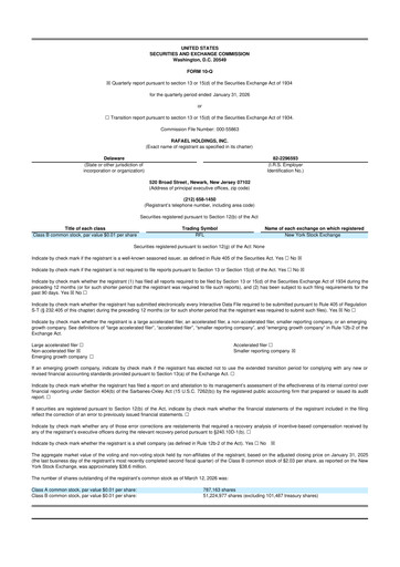 Thumbnail Rafael Holdings 10-Q Quarterly Report FY 