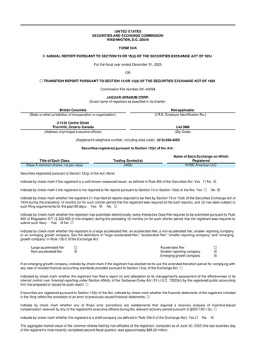Miniature Jaguar Uranium 10-K Rapport annuel 2025