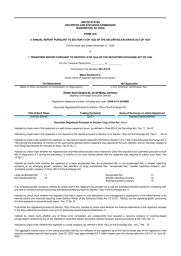 Thumbnail Mainz Biomed 10-K Annual Report 2025