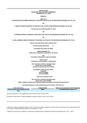 Miniature Nano-X Imaging 20-F Rapport annuel 
