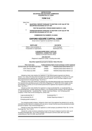 Thumbnail Oxford Square Capital
 10-Q Quarterly Report FY 