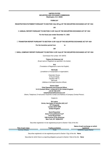 Miniature Tiziana Life Sciences 20-F Rapport annuel 2025