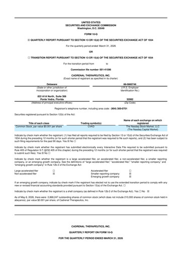 Miniature Cadrenal Therapeutics 10-Q Rapport trimestriel  