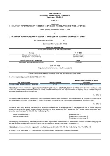 Miniature CleanCore Solutions 10-Q Rapport trimestriel  