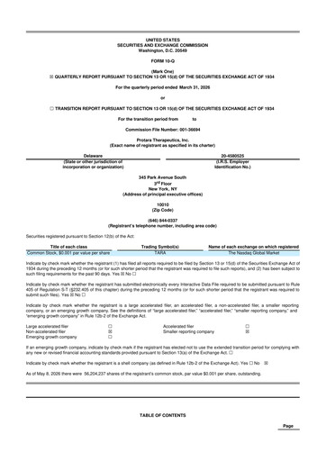Vorschaubild Protara Therapeutics 10-Q Quartalsbericht  