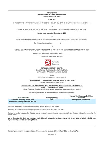 Thumbnail Formula Systems
 20-F Annual Report 
