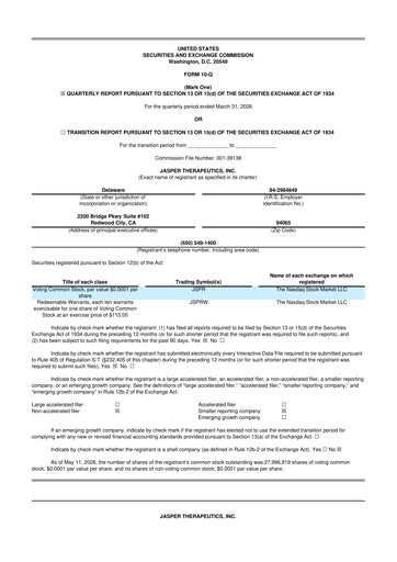Thumbnail Jasper Therapeutics 10-Q Quarterly Report FY 