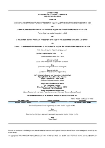 Thumbnail U Power 20-F Annual Report 