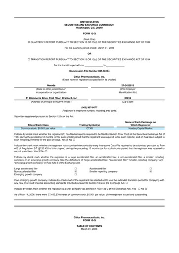 Thumbnail Citius Pharmaceuticals
 10-Q Quarterly Report FY 
