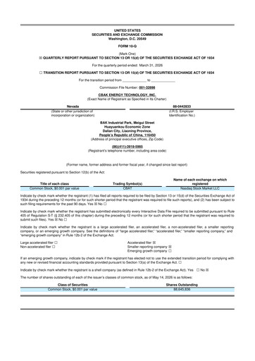 Vorschaubild CBAK Energy Technology 10-Q Quartalsbericht  