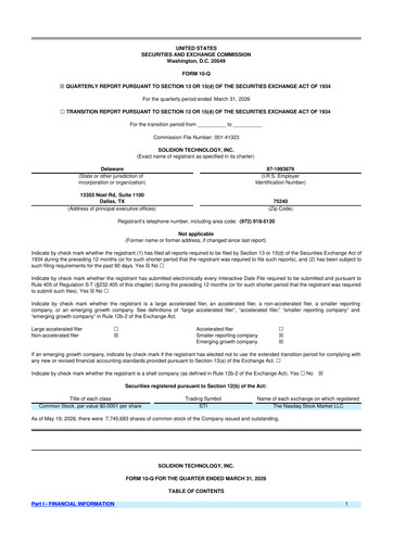 Miniature Solidion Technology 10-Q Rapport trimestriel  