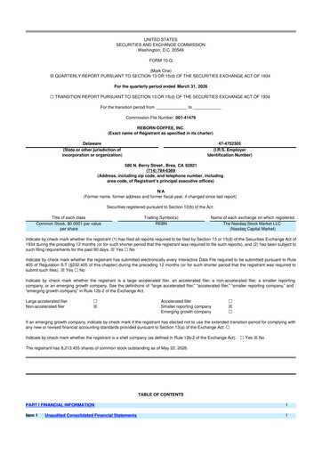 Thumbnail Reborn Coffee 10-Q Quarterly Report FY 