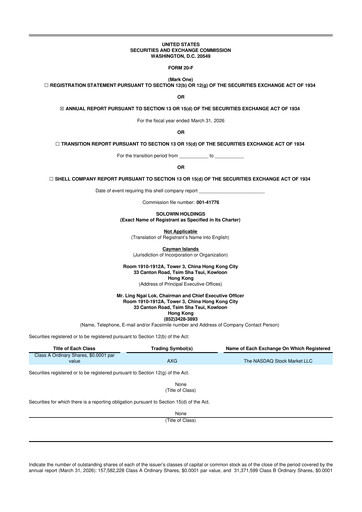 Thumbnail Solowin Holdings 20-F Annual Report 2026