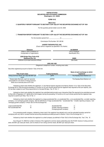 Vorschaubild Jasper Therapeutics 10-Q Quartalsbericht 2026 
