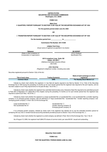 Miniature reAlpha Tech 10-Q Rapport trimestriel 2026 