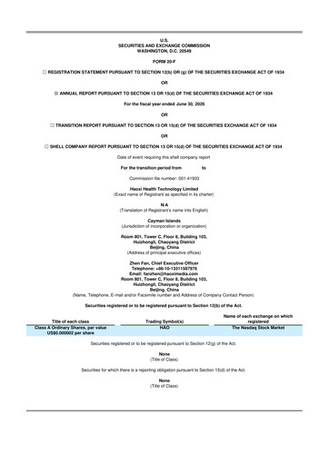 Thumbnail Haoxi Health Technology 20-F Annual Report 2026