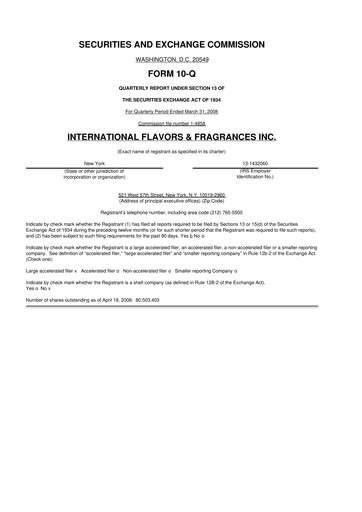 Miniature International Flavors & Fragrances
 10-Q Rapport trimestriel  