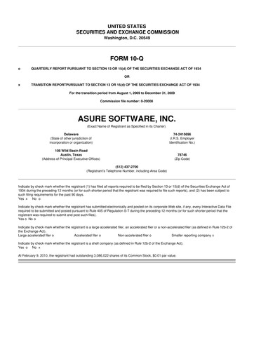 Miniature Asure Software
 10-Q Rapport trimestriel  