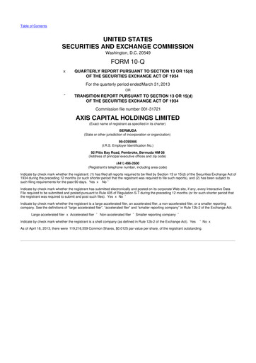 Miniature AXIS Capital
 10-Q Rapport trimestriel 2013 