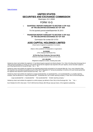 Miniature AXIS Capital
 10-Q Rapport trimestriel 2013 