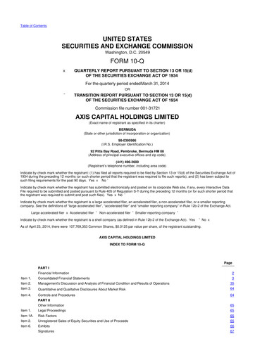 Miniature AXIS Capital
 10-Q Rapport trimestriel 2014 