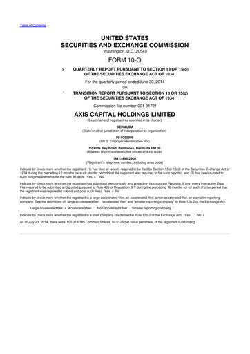 Miniature AXIS Capital
 10-Q Rapport trimestriel 2014 