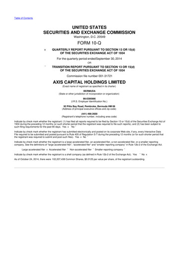 Miniature AXIS Capital
 10-Q Rapport trimestriel 2014 