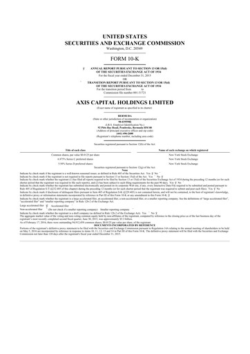 Miniature AXIS Capital
 10-K Rapport annuel 2015