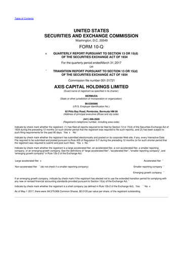 Miniature AXIS Capital
 10-Q Rapport trimestriel 2017 