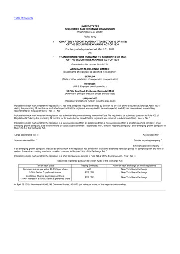 Miniature AXIS Capital
 10-Q Rapport trimestriel 2019 