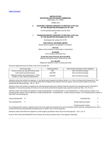 Miniature AXIS Capital
 10-Q Rapport trimestriel 2019 