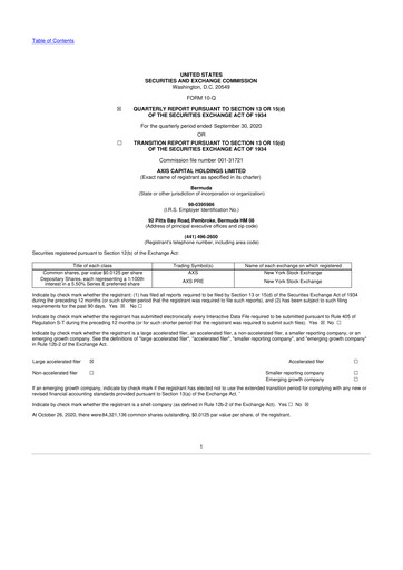 Miniature AXIS Capital
 10-Q Rapport trimestriel 2020 
