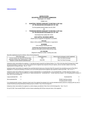 Miniature AXIS Capital
 10-Q Rapport trimestriel 2021 